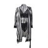 Cross-border trade Spring/Summer Black and white striped outerwear, bathrobe, sexy lace bathrobe, underwear, home four-piece set 24 Item Picture